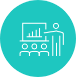 Circular vector icon showing a presenter