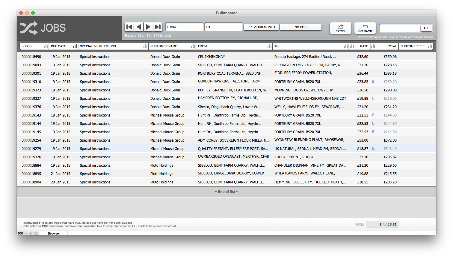 Screenshot of BulkMaster bulk haulage software