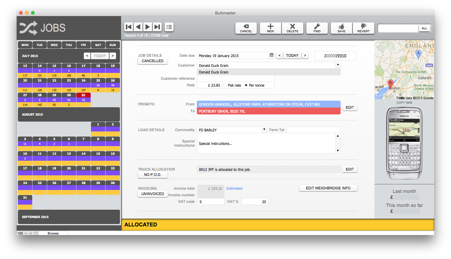 Screenshot of BulkMaster bulk haulage software